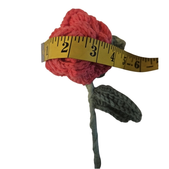 Hand Crafted Soft Red Crochet Rose Faux Floral Shelf Decor Hand Knit Crochet Art - Picture 14 of 17